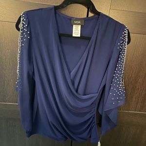 Navy blue V-neck blouse